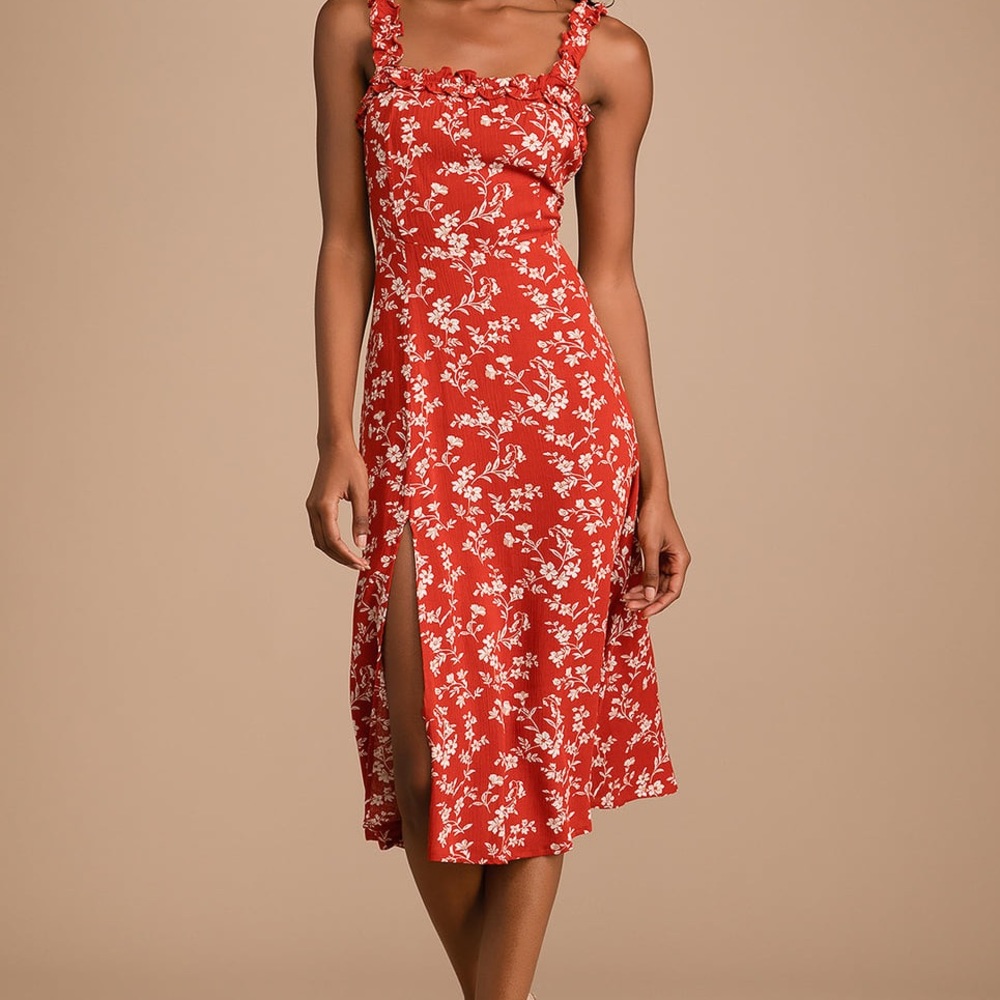 Lulu's Garden Date Floral Print Ruffle Midi Dress size Medium.